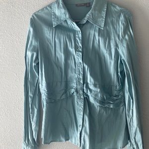 Apt9 button up blouse with cinched waist